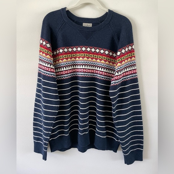 LL Bean Wicked Soft Cashmere Organic Cotton Fair Isle Sweater XL Fisherman - Picture 2 of 8